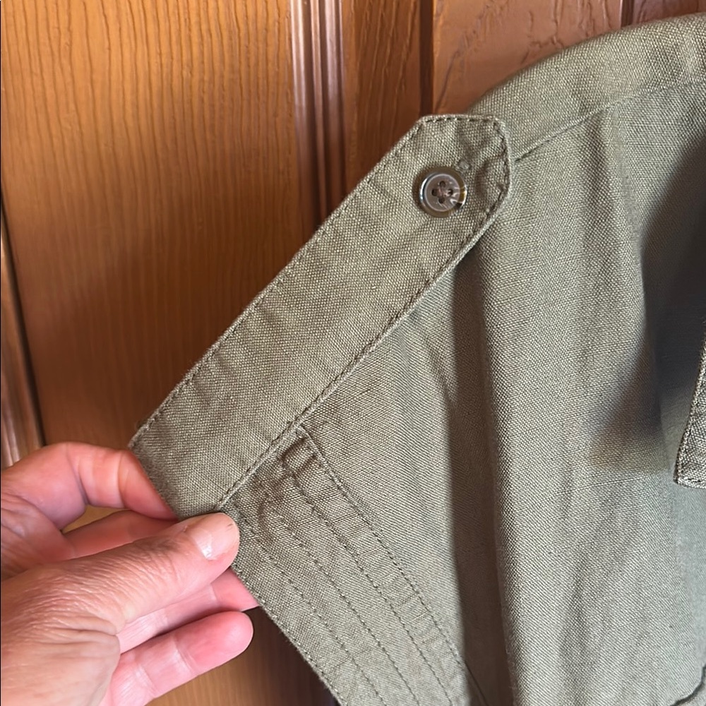 NWT Banana Republic Khaki Green Belted Button-Up Knee Length Dress, size Large - Picture 4 of 6